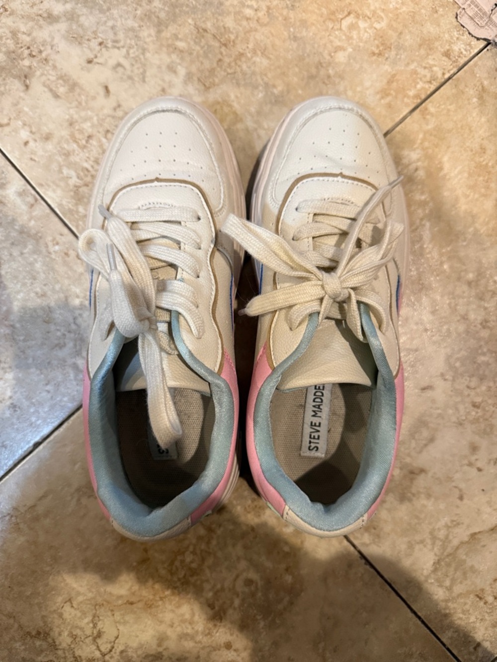 Steve Madden Kids White Sneakers with Pink & Light Blue Trim